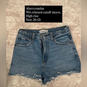 Abercrombie 90s High-Rise Relaxed Cutoff Denim Shorts - Blue